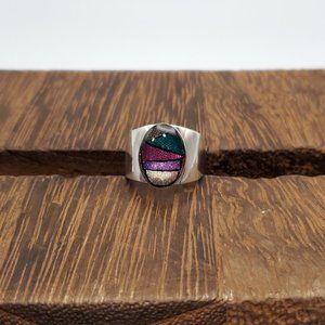 Size 6 925 Sterling Silver Handmade Thick Colorful Resin Face Ring